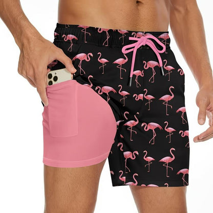 Mens Swim Trunks Bathing Suit 5 Inch Inseam Compression Liner Beach Swim Shorts Swimwear Quick Dry Pocket