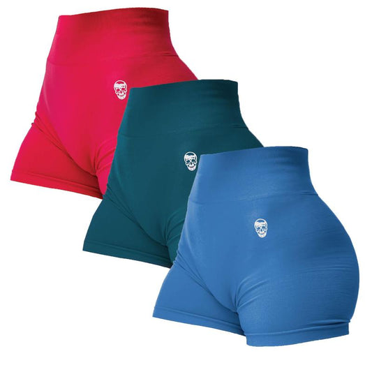 3PK Infinity Seamless Shorts by Gymreapers Moisture-Wicking Breathable Gym Shorts, Diamond Gusset Crotch,Scrunch Back, Two-Tier Waistband, Squat Proof